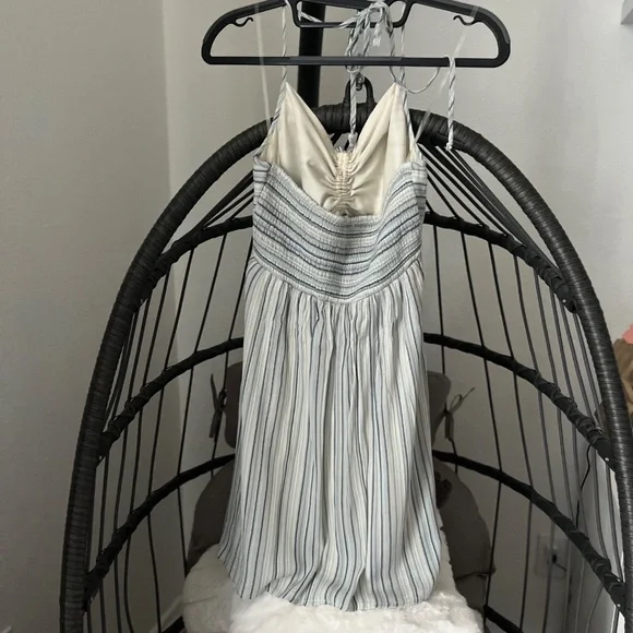 AMERICAN EAGLE OUTFITTERS Striped Blue White Halter Mini Dress size S - Picture 3 of 6